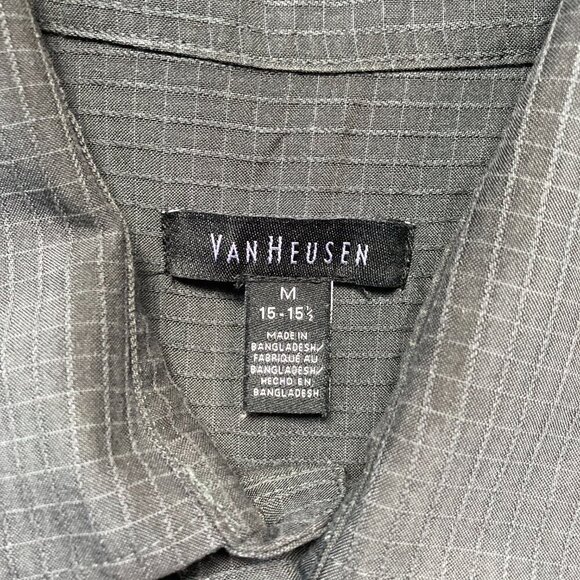 Van Heusen Grey waffle Long Sleeve Button Down Dress Shirt size 15-15.5 - Picture 3 of 5